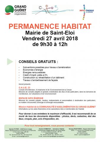 Affiche permanence habitat Saint-Eloi le 27/04/2018